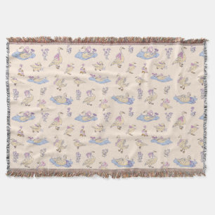 Cottagecore Storybook Ducks & Swans Peach Throw Blanket