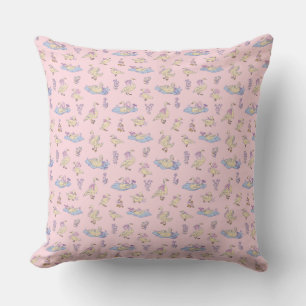Cottagecore Storybook Ducks & Swans Soft Pink Throw Pillow