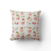 Cottagecore Strawberry Cupcake Throw Pillow