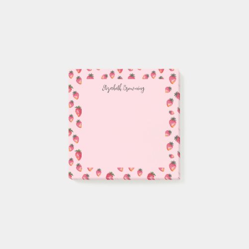 Cottagecore Strawberry Hand_Drawn Vintage Pink Post_it Notes