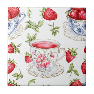 Cottagecore Strawberry Pattern Ceramic Tile