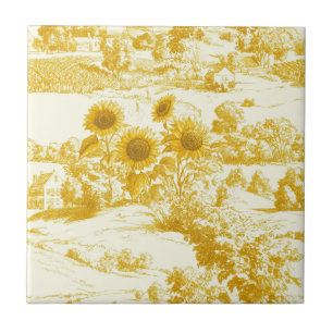 Cottagecore Sunflower Countryside Toile (4) Ceramic Tile