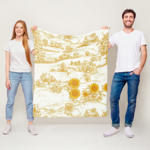 Cottagecore Sunflower Countryside Toile Fleece Blanket
