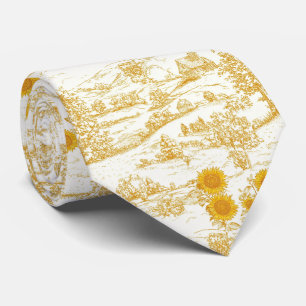 Cottagecore Sunflower Countryside Toile Neck Tie