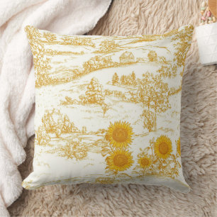 Cottagecore Sunflower Countryside Toile Throw Pillow
