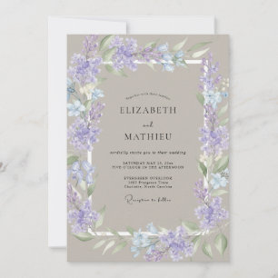 Cottagecore Taupe Periwinkle Wreath Wedding Invitation