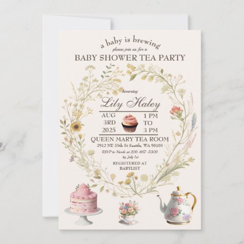Cottagecore Tea Party Baby Shower Invitation
