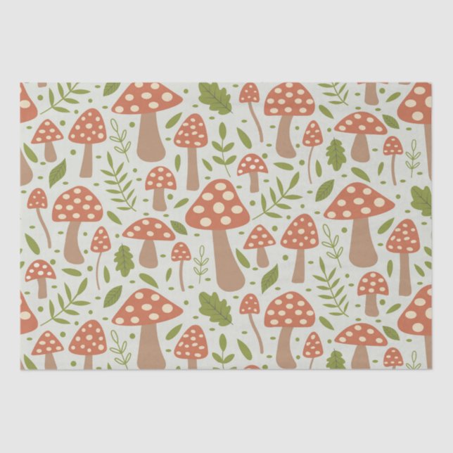 Cottagecore Terracotta Mushrooms with Leaves  Tissue Paper (Front)