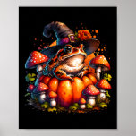 Cottagecore Toad Witch Hat Pumpkin Mushroom Fall H Poster