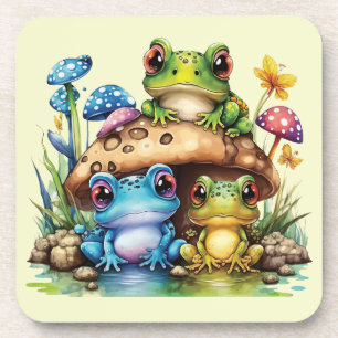 Cottagecore Toadstool Mushroom and Frog Beverage Coaster