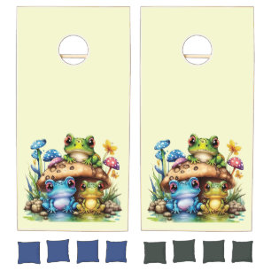 Cottagecore Toadstool Mushroom and Frog Cornhole Set