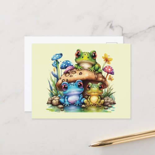 Cottagecore Toadstool Mushroom and Frog Postcard