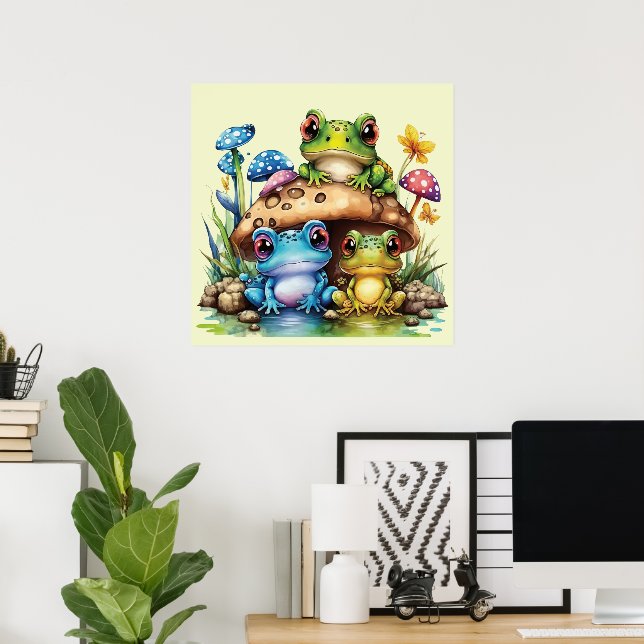 Cottagecore Toadstool Mushroom and Frog  Poster (Home Office)