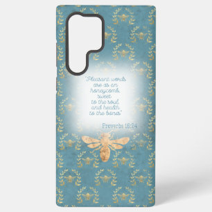 Cottagecore Turquoise Gold Bee Wreath Bible Samsung Galaxy S22 Ultra Case