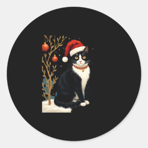 Cottagecore Tuxedo Cat Funny Xmas Aesthetic Santa  Classic Round Sticker