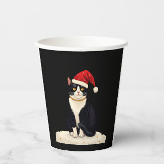 Cottagecore Tuxedo Cat Funny Xmas Aesthetic Santa Paper Cups