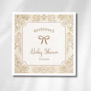 Cottagecore Vintage Brown Gold Bow Baby Shower Napkins