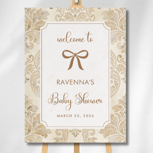 Cottagecore Vintage Brown Gold Bow Welcome Foam Board