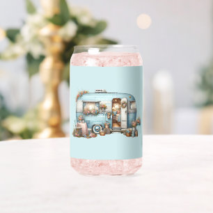 Cottagecore Vintage Floral Camper Boho Accents Can Glass