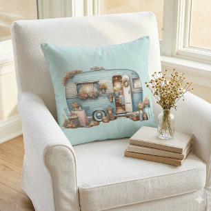Cottagecore Vintage Floral Camper Boho Accents Throw Pillow