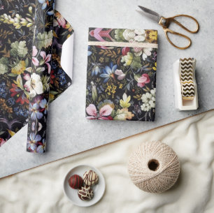 Cottagecore Vintage Floral White Botanical Flower Wrapping Paper