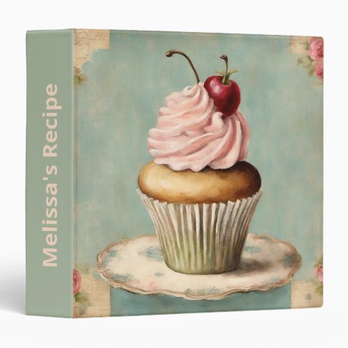 Cottagecore Vintage French Country Pink Cupcake  3 Ring Binder
