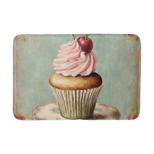 Cottagecore Vintage French Country Pink Cupcake  Bath Mat