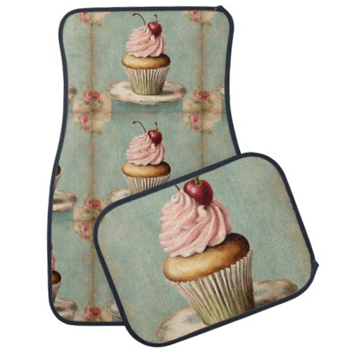 Cottagecore Vintage French Country Pink Cupcake  Car Floor Mat
