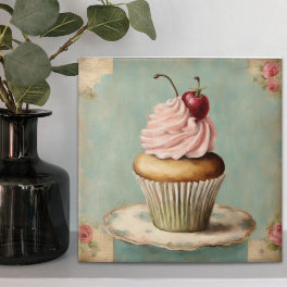 Cottagecore Vintage French Country Pink Cupcake Ceramic Tile