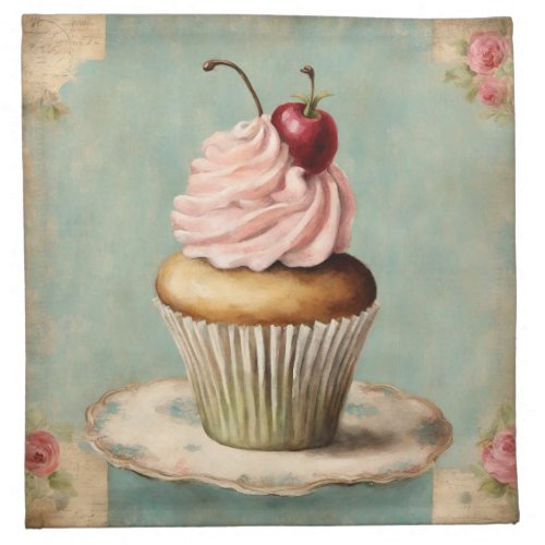 Cottagecore Vintage French Country Pink Cupcake  Cloth Napkin