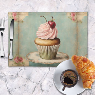 Cottagecore Vintage French Country Pink Cupcake Cloth Placemat