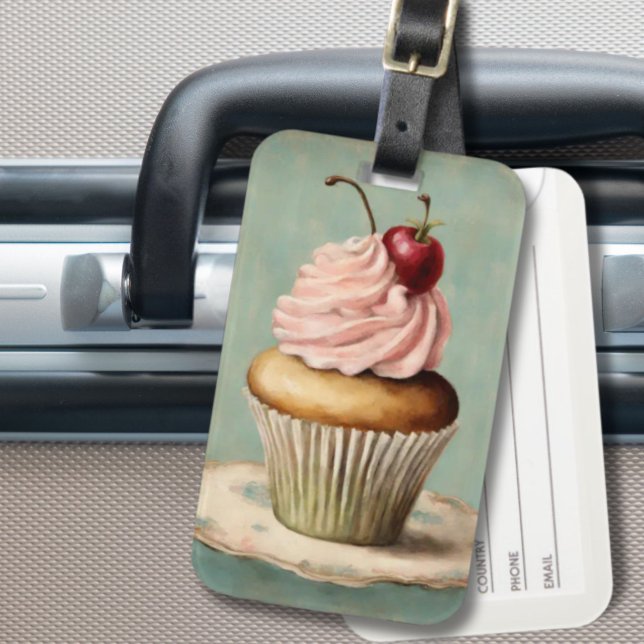 Cottagecore Vintage French Country Pink Cupcake  Luggage Tag (Cottagecore Vintage French Country Pink Cupcake Luggage Tag)