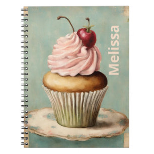 Cottagecore Vintage French Country Pink Cupcake Notebook