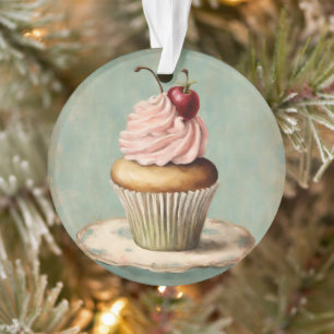 Cottagecore Vintage French Country Pink Cupcake Ornament