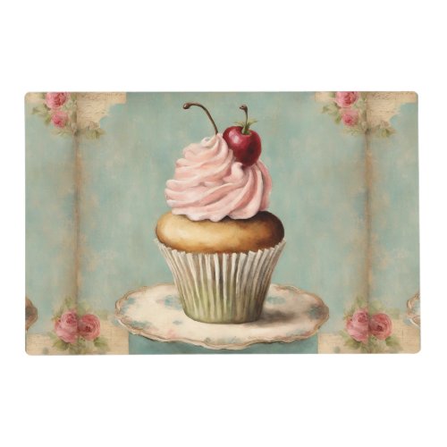 Cottagecore Vintage French Country Pink Cupcake  Placemat
