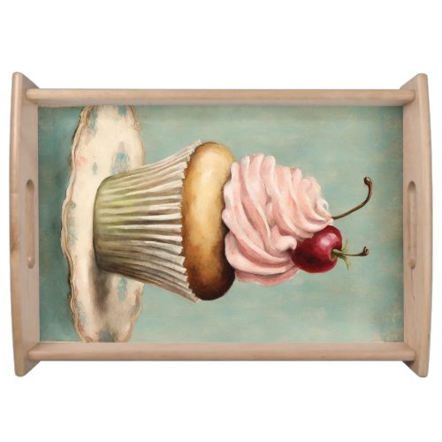 Cottagecore Vintage French Country Pink Cupcake  Serving Tray