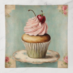 Cottagecore Vintage French Country Pink Cupcake  Trinket Tray