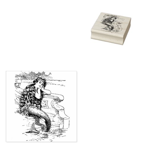 Cottagecore Vintage Mermaid Girl Rubber Stamp