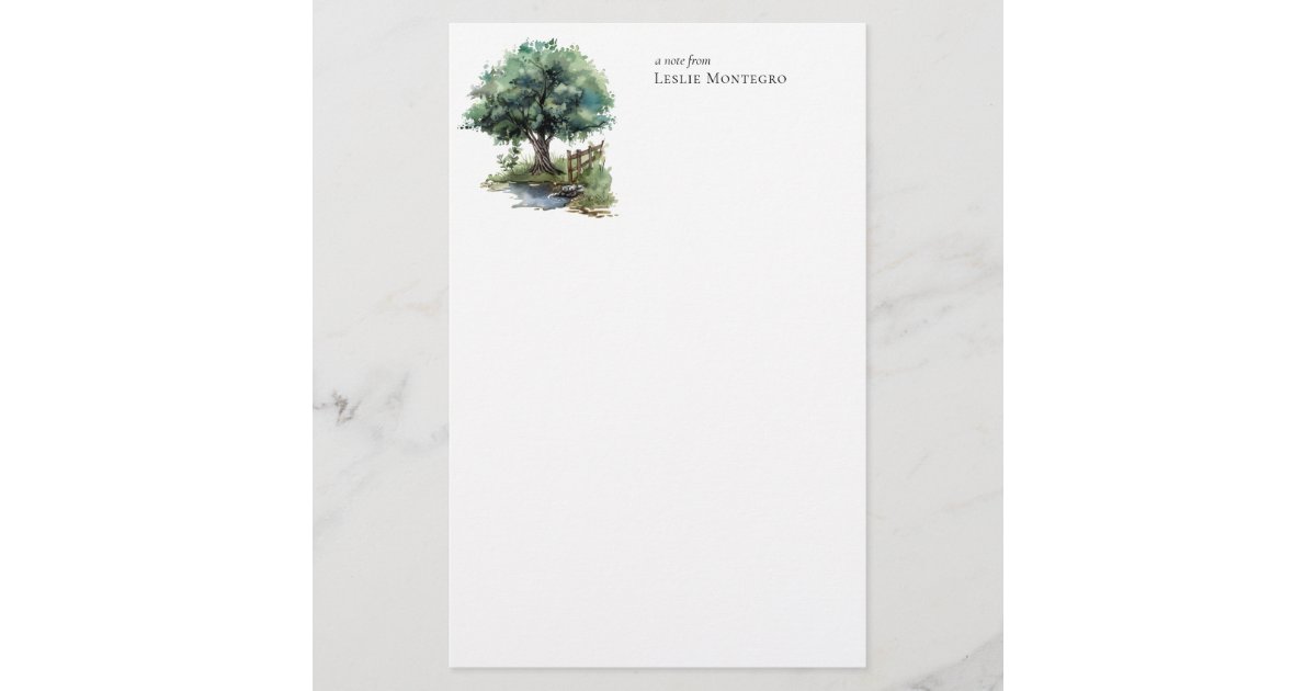Cottagecore Watercolor Garden Tree Personalized Stationery | Zazzle