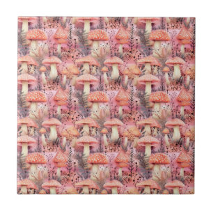 Cottagecore Watercolor Mushroom & Forest Botanical Ceramic Tile