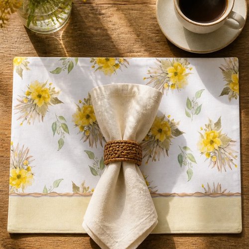 Cottagecore Watercolor Yellow Floral  Cloth Placemat