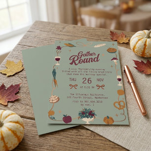 Cottagecore Whimsical Thanksgiving Dinner Gather Invitation
