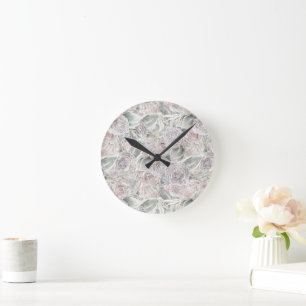 Cottagecore whimsy floral round clock
