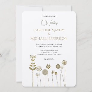 Cottagecore White Gold Floral Wedding Invite