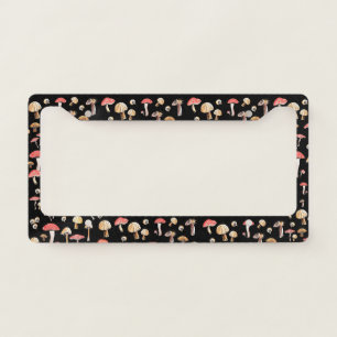Cottagecore Wild Mushrooms Boho Hand-Drawn Black License Plate Frame