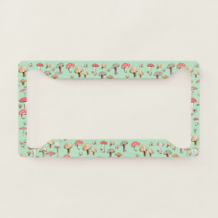 Cottagecore Wild Mushrooms Boho Hand-Drawn Green License Plate Frame