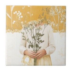 Cottagecore Wildflower Bouquet Portrait Ceramic Tile