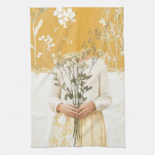 Cottagecore Wildflower Bouquet Portrait Kitchen Towel