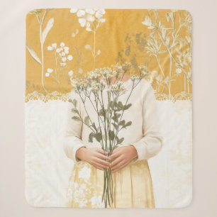 Cottagecore Wildflower Bouquet Portrait Sherpa Blanket