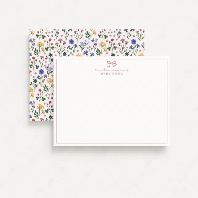 Cottagecore Wildflower Bow Nursery Note Card | Zazzle